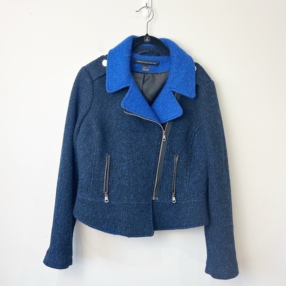 French Connection Wool Biker Jacket Electric Blue - Picture 1 of 6